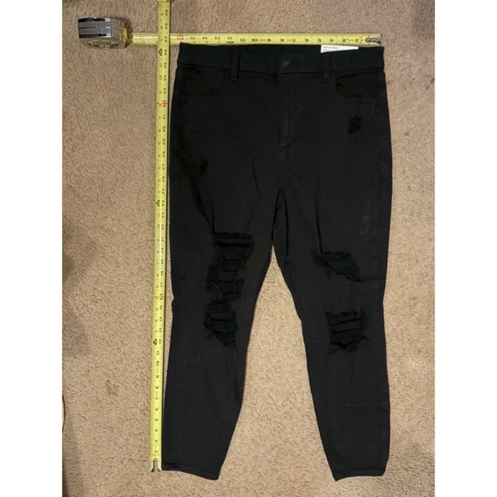 American Eagle Curvy Hi-Rise Jegging Black Distressed Jeans Sz 14 Short T35-23